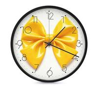 ERSTSNCK Horloge murale décorative en forme de nœud jaune - Silencieuse - Sans tic-tac - Pour salon, chambre, salle de bain, cuisine, bureau, appartement - 25,4 cm - Noir