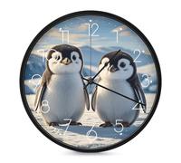 ERSTSNCK Horloge murale décorative en forme de pingouins mignons - Silencieuse - Sans tic-tac - Pour salon, chambre, salle de bain, cuisine, bureau, appartement - 25,4 cm - Blanc