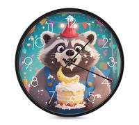 ERSTSNCK Horloge murale décorative en forme de raton laveur - Silencieuse - Sans tic-tac - Pour salon, chambre, salle de bain, cuisine, bureau, appartement - 25,4 cm - Blanc