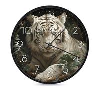 ERSTSNCK Horloge murale décorative en forme de tigre blanc couché, horloge murale silencieuse et sans tic-tac pour salon, chambre, salle de bain, cuisine, bureau, appartement ou cadeau, 25,4 cm