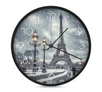 ERSTSNCK Horloge murale décorative en forme de Tour Eiffel - Silencieuse - Sans tic-tac - Pour salon, chambre à coucher, salle de bain, cuisine, bureau, appartement - 25,4 cm - Blanc