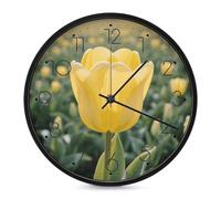 ERSTSNCK Horloge murale décorative en forme de tulipe jaune - Silencieuse - Sans tic-tac - Pour salon, chambre à coucher, salle de bain, cuisine, bureau, appartement - 25,4 cm - Noir