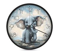 ERSTSNCK Horloge murale décorative en forme d'éléphant mignon - Silencieuse - Sans tic-tac - Pour salon, chambre, salle de bain, cuisine, bureau, appartement - 25,4 cm - Noir