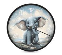 ERSTSNCK Horloge murale décorative en forme d'éléphant mignon - Silencieuse - Sans tic-tac - Pour salon, chambre, salle de bain, cuisine, bureau, appartement - 25,4 cm - Blanc