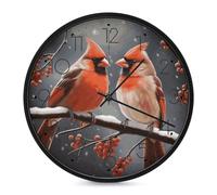 ERSTSNCK Horloge murale décorative en forme d'oiseaux cardinaux - Silencieuse - Sans tic-tac - Pour salon, chambre, salle de bain, cuisine, bureau, appartement - 25,4 cm - Noir