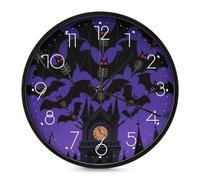 ERSTSNCK Horloge murale décorative Halloween chauve-souris volante lune horloge murale silencieuse sans tic-tac horloge ronde pour salon, chambre, salle de bain, cuisine, bureau, appartement décoratif