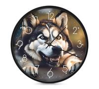 ERSTSNCK Horloge murale décorative mignonne Husky - Silencieuse - Sans tic-tac - Pour salon, chambre, salle de bain, cuisine, bureau, appartement - 25,4 cm - Blanc