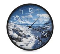 ERSTSNCK Horloge murale spectaculaire des montagnes enneigées - Horloge murale décorative silencieuse et sans tic-tac - Pour salon, chambre, salle de bain, cuisine, bureau, appartement - 25,4 cm