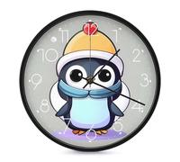 ERSTSNCK Jolie horloge murale décorative avec imprimé pingouin - Silencieuse - Sans tic-tac - Pour salon, chambre, salle de bain, cuisine, bureau, appartement - 25,4 cm - Blanc