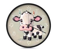 ERSTSNCK Jolie horloge murale décorative en forme de vache blanche, silencieuse, sans tic-tac, horloge ronde pour salon, chambre, salle de bain, cuisine, bureau, appartement ou cadeau, 25,4 cm - Blanc