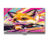 ERSTSNCK Little Fox in The Car Porte-cartes de visite en métal personnalisé super léger pour cartes de visite avec fermeture à boucle pour homme et femme