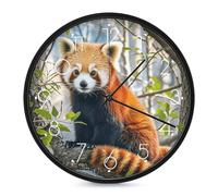 ERSTSNCK Little Red Panda Horloge murale décorative silencieuse et sans tic-tac pour salon, chambre, salle de bain, cuisine, bureau, appartement ou cadeau Blanc 25,4 cm