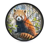 ERSTSNCK Little Red Panda Horloge murale décorative silencieuse et sans tic-tac pour salon, chambre, salle de bain, cuisine, bureau, appartement ou cadeau Noir 25,4 cm