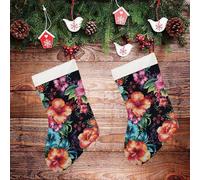ERSTSNCK Magnifiques chaussettes de Noël en forme de fleur d'hibiscus avec manchette en peluche de 26,9 cm - Grandes chaussettes de Noël de 41,9 cm pour suspendre une cheminée, décoration de vacances