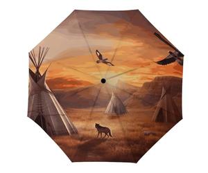 ERSTSNCK Parapluie de voyage, tribus indienne, coupe-vent, pliable, compact, pour la pluie, le soleil, protection UV, portable, imperméable, 3 plis, parapluie pour homme et femme, blanc/jardin opulent