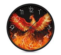 ERSTSNCK Phoenix in Flames Horloge murale décorative silencieuse sans tic-tac pour salon, chambre, salle de bain, cuisine, bureau, appartement décoratif ou cadeau Blanc 25,4 cm