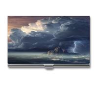 ERSTSNCK Porte-cartes de visite Dark Cloud en métal personnalisé super léger pour cartes de visite fin avec fermeture à boucle pour homme et femme