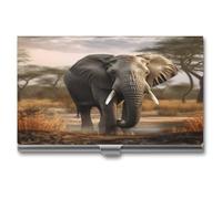 ERSTSNCK Porte-cartes de visite en métal avec motif éléphant d'Afrique tropicale - Super léger - Avec fermeture à boucle - Pour homme et femme