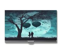 ERSTSNCK Porte-cartes de visite en métal personnalisé super léger pour cartes de visite avec motif de silhouette de couple - Organisateur de cartes de visite avec boucle de fermeture pour homme et