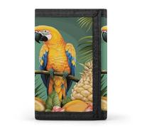 ERSTSNCK Portefeuille de voyage élégant avec porte-carte d'identité, motif perroquet, ananas, oiseau, sac à main à trois volets pour homme et femme