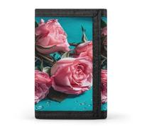 ERSTSNCK Portefeuille de voyage fin à trois volets avec motif roses sur table pour homme et femme