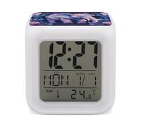 ERSTSNCK Réveil avec veilleuse éléphant violet - Affichage LED - Alarme pour chambre à coucher - Réveil numérique intelligent avec 7 lumières d'ambiance colorées - Minuteur de sommeil pour les