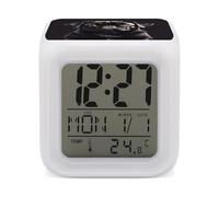 ERSTSNCK Réveil avec veilleuse en forme de carlin noir avec affichage LED pour chambre à coucher, réveil numérique intelligent avec 7 lumières d'ambiance colorées, minuterie de sommeil pour les