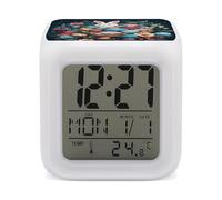 ERSTSNCK Réveil numérique intelligent avec panier et œufs de Pâques - Affichage LED - Alarme pour chambre à coucher - 7 lumières d'ambiance colorées - Minuteur de sommeil pour les dormeurs lourds