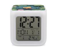 ERSTSNCK Réveil numérique intelligent en forme de canard dans un étang pluvieux, affichage LED, alarme pour chambre à coucher, réveil numérique intelligent avec 7 lumières d'ambiance colorées