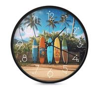 ERSTSNCK Surf's Up Horloge murale décorative silencieuse et sans tic-tac pour salon, chambre à coucher, salle de bain, cuisine, bureau, appartement décoratif ou cadeau Blanc 25,4 cm