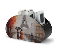 ERSTSNCK Tour Eiffel Paris Support de télécommande pour peinture - Caddy pour télécommande TV avec 5 compartiments, boîte de rangement en cuir synthétique, organiseur de bureau tendance pour TV/DVD