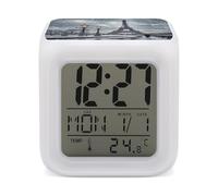 ERSTSNCK Tour Eiffel Réveil avec lumière de pluie et lumière nocturne d'hiver avec affichage LED pour chambre à coucher, réveil numérique intelligent avec 7 lumières d'ambiance colorées, minuterie de