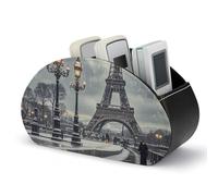 ERSTSNCK Tour Eiffel Support de télécommande d'hiver pluvieux - Caddy de télécommande TV avec 5 compartiments, boîte de rangement en cuir synthétique, organisateur de bureau tendance pour TV/DVD
