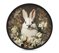 ERSTSNCK Une belle horloge murale décorative en forme de lapin blanc - Silencieuse - Sans tic-tac - Pour salon, chambre, salle de bain, cuisine, bureau, appartement - 25,4 cm - Noir