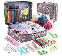 Ertisa Kits de Crochet pour Adultes Débutants, 59 Pièces Ensemble de Tricot Ensemble de Crochets Aiguilles à Crochets Ergonomiques en Métal 0,6 mm à 6,0 mm Kit Accessoires de Tricot Complet avec Laine