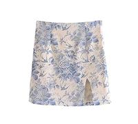 ERTYUIO Jupe Courte Fleurie Femme Jupe Fendue Sexy À Imprimé Floral Rétro Petite Hirondelle Jupe Mince Demi-Jupe-A_L
