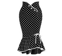 ERTYUIO Jupe Courte Kawaii Jupe en Queue De Poisson À Pois avec Boutons Longueur Genou Fraîche Et Douce M-XXL Noir Blanc Bow Ruffles-Black_L