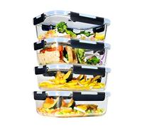 ERUIV Boite Conservation Alimentaire Rectangles, 4 pièce 1520ml Set Contenitori per alimenti, Plat En Verre Avec Couvercle hermétiques, boite de conservation alimentaire en verre empilables, Sans BPA