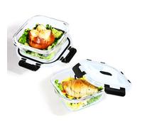 ERUIV Boite Conservation Verre, 2 pièce 520ml, Boite Repas carrée, Boite De Conservation En Verre empilables, plat en verre avec couvercle hermétiques, lunch box en transparent