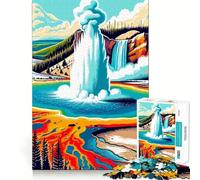 Éruption du Geyser de Yellowstone Puzzle 1000 pièces Jeu cognitif Amusant Pièces Robustes et aux découpes nettes Exercice Mental Calme à Faire à la Maison (50x75cm)