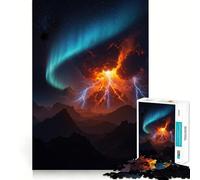 Éruption volcanique avec aurores boréales Puzzle 1000 pièces Stimulez Votre Esprit Découpe Nette Composants Robustes Un Divertissement captivant pour des Moments de détente à la Maison (38x26cm)