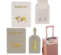 Ervoxo Étui Pour Passeport Avec 2 Pièces, Housse De Passeport Et 2 Étiquettes À Bagages Rose Et Bleu, Cuir PU Imperméable Pour Voyage, Affichage Europe Et Avion