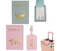 Ervoxo Étui pour passeport avec étiquettes à bagages, 2 pièces, Cuir PU, Rose et Bleu