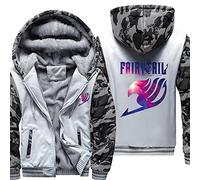 ERWAAD Hommes Capuches Vestes Manteaux pour Fairy Tail Print Polaire d'hiver Sweatshirt À Capuche Full Zip Up Camouflage Pullover Coats Manches Longues Outdoor Outwear-White||3XL