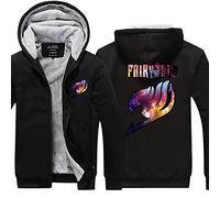 ERWAAD Pulls à Capuche pour Hommes pour Fairy Tail Print Polaire d'entraînement d'hiver Vestes Sweat à Capuche à Manches Longues à la Mode Full Zip Wool Warm Thick Manteaux Pull-Over-Black||M