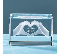 ERWEI Cadeau d'anniversaire en cristal pour elle,Décoration de mariage gravée avec I Love You dans un cube en verre,Figurines de Saint-Valentin pour lui, épouse, mari, femme, petite amie, petit ami