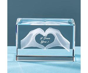ERWEI Cadeau d'anniversaire en cristal pour elle,Décoration de mariage gravée avec I Love You dans un cube en verre,Figurines de Saint-Valentin pour lui, épouse, mari, femme, petite amie, petit ami
