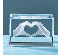 ERWEI Cadeaux en cristal gravés à deux mains en forme de cœur dans un cube en verre Figurines souvenirs d'anniversaire Noël cadeaux encourageants
