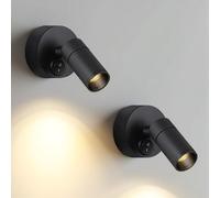 ERWEY 2 pièces LED Applique murale intérieure, Lampe de lecture murale 3W blanc chaud 3000K Lampe de lit Orientable Spots muraux avec interrupteur pour chambre à coucher Salle de bain Couloir, Noir
