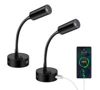 ERWEY 2pcs Lampes de Lecture LED 12V pour camping-car avec col de cygne flexible et port de charge USB 3000K blanc chaud DC 10-30V éclairage intérieur pour bateau caravane yacht, noir